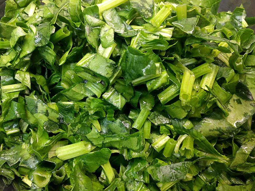 Espinacas frescas cortadas