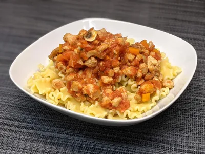 Mafalda con soja texturizada