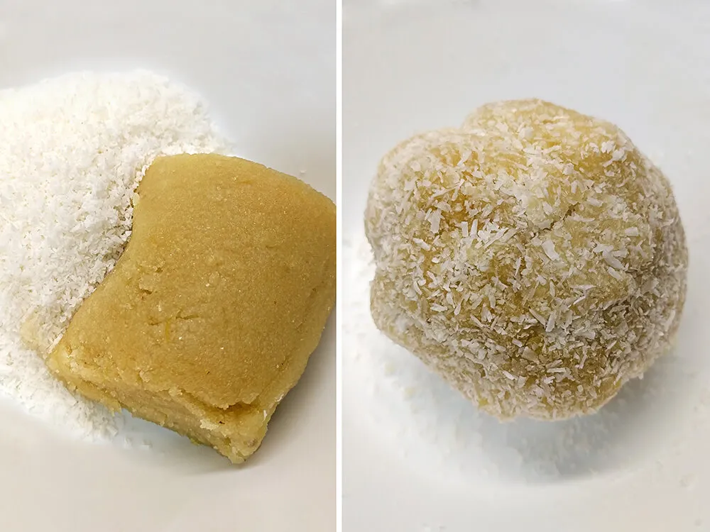 Masa de panellets con coco rallado.